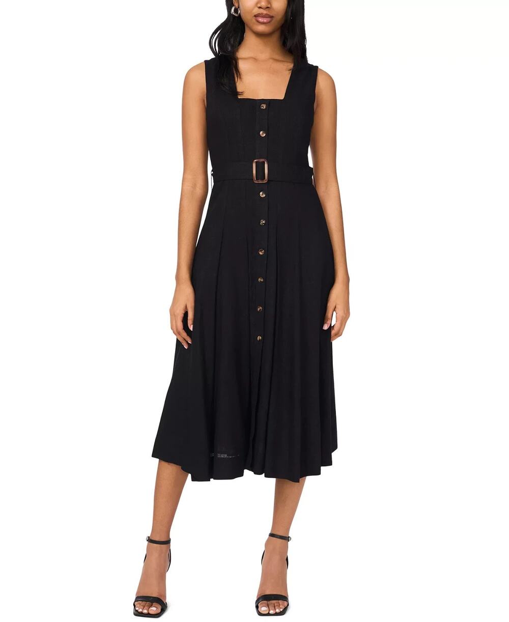 MSK Women's Button-Front Square Neck Dress Black Size L 3681
